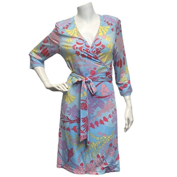 AVERARDO BESSI True Wrap Multicolor Dress Sz 10 Jersey Liquid Knit Formal - Picture 2 of 8